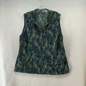 Zenergy By Chico’s Blue And Green Mosaic Pattern Zip Up Collared Tank‎ Sz 2 (14)